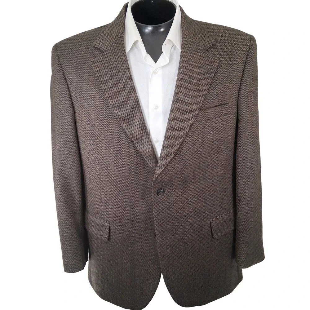 Jos. A. Bank Blazer Mens 44R Brown Herringbone Two Button Sport Coat